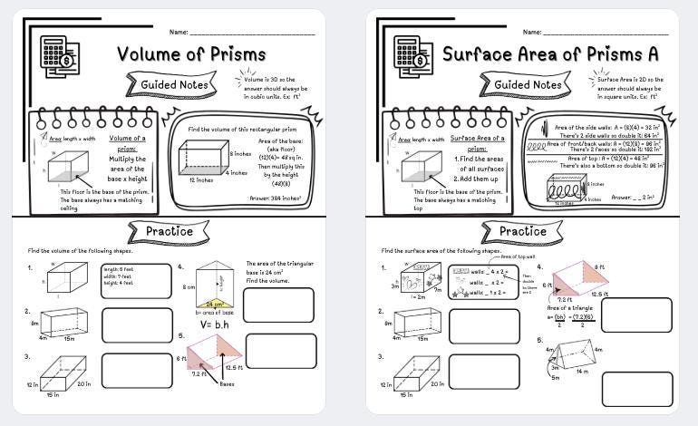 Pre-algebra 7th Grade Middle School Math - Volume Surface Area Prisms ...
