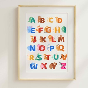 Animal Alphabet Poster Nursery Wall Art Nursery Decor Printable Wall Art ABC Poster Baby Kids Room Animal Theme Decor Digital Download