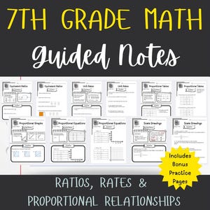 Ratios Proportions Pre-Algebra Middle School Math Guided Notes Lessons 7th Grade Math Notes Worksheet Homeschool Curriculum Easy Lesson
