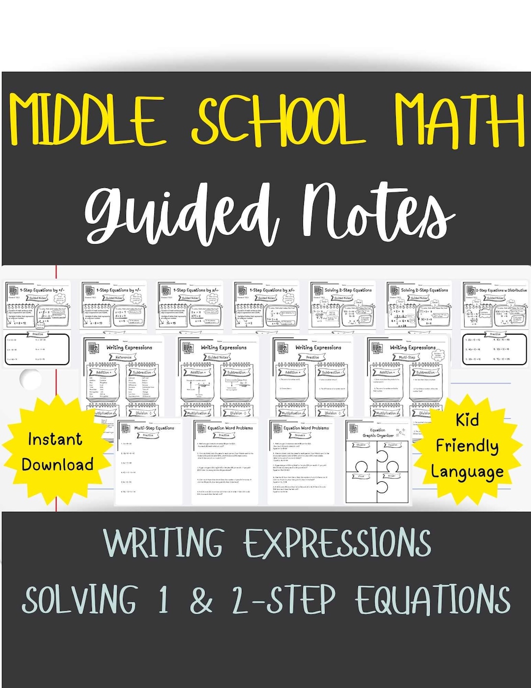Solving Equations Pre-algebra Middle School Math Guided Notes Lesson ...
