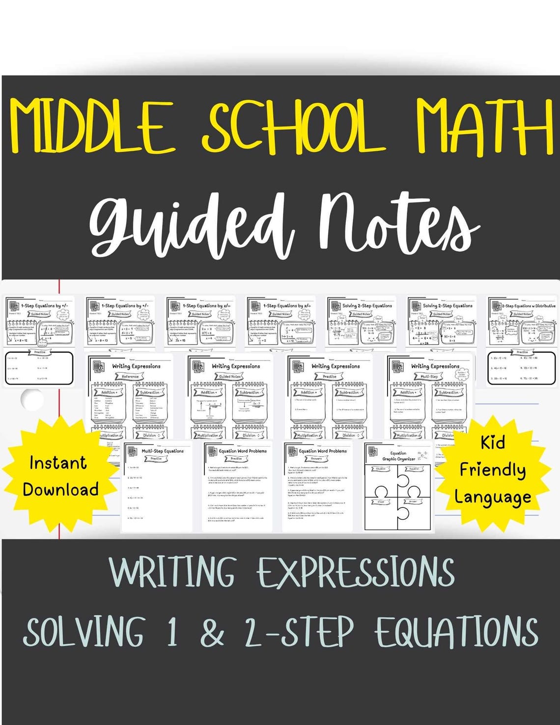 Solving Equations Pre-algebra Middle School Math Guided Notes Lesson ...