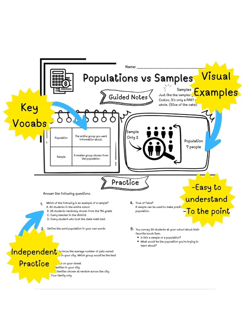 7th Grade Middle School Math - Populations Samples Box & Whisker Plot ...