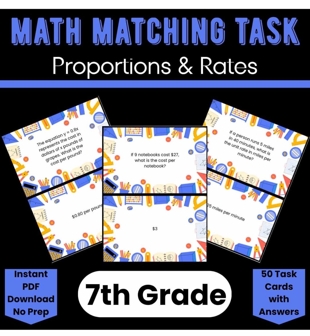 Middle School Math Proportions & Rates Matching Card Activity ...