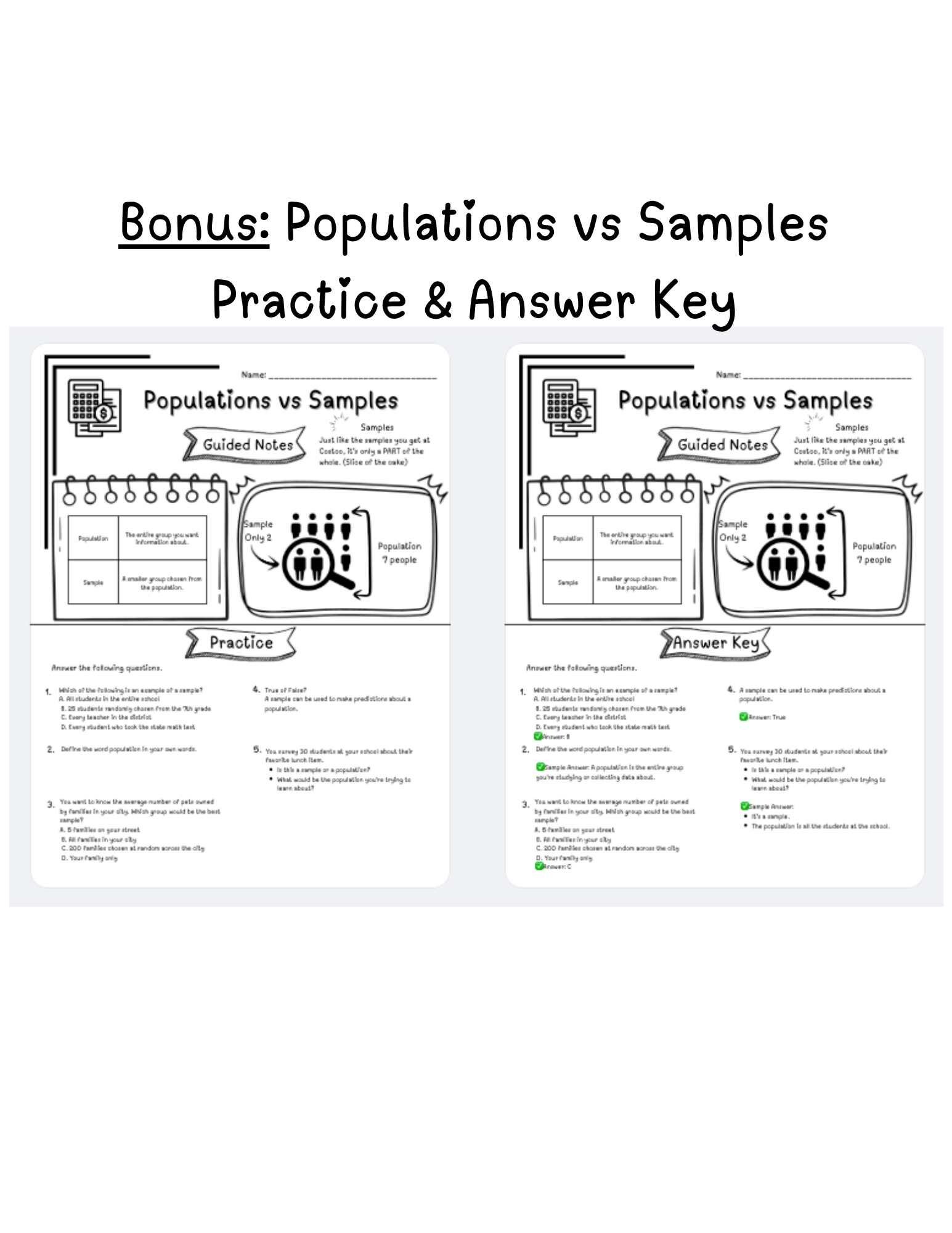 7th Grade Middle School Math - Populations Samples Box & Whisker Plot ...