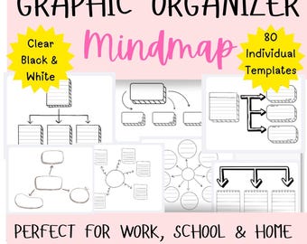 Brainstorm Mind Map Printable Planner, Mindmap Template, Study Guide Template, Brain Dump, Concept Note Taking Graphic Organizer Diagram BW