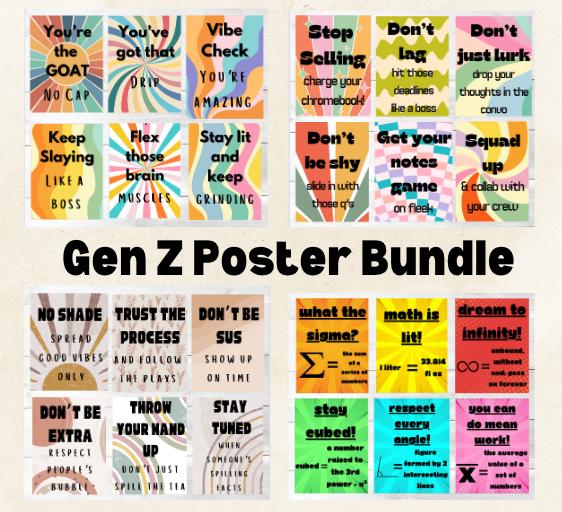 Classroom Poster Gen Z Slang Bundle Back to School Motivation Growth Mindset Classroom Affirmations Homeschool kid room Decor Groovy Teacher