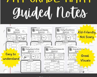 Pre-Algebra 7th Grade Middle School Math - Circles Circumference Area Geometry Guided Notes Lesson 7th Grade Notes Worksheet Homeschool