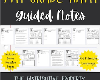 Combining Like Terms Distributive Property Factoring Pre-Algebra Middle School Math Guided Notes Lesson 7th Grade Worksheet Homeschool