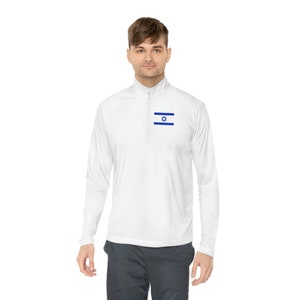 Unisex Quarter-Zip Pullover, sportswear, sports, Athletic, Israel, Israeli, Israeli flag, hebrew, blue, white, gift