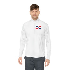 Unisex Quarter-Zip Pullover, Sportswear, Sports, quarter zipper, Dominican Republic, Dominican Flag, red, blue, gift, República Dominicana