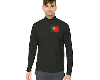 Unisex Quarter-Zip Pullover, Sportswear, Sports, Gift, Long Sleeve, Portugal, República Portuguesa, Portugal Flag, Red, Green