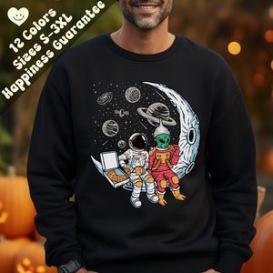Alien Sweatshirt, UFO Sweater, Friends Shirt, Gift For Alien Lover, Party Sweater, Funny Alien Shirt, Cute Pizza Sweater, Alien Sweater