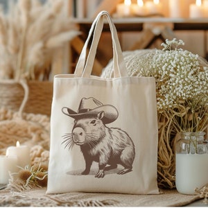 Capybara Tote Bag canvas shopping bag, Don’t worry be Capy, Trendy Reusable Handbag, gift for capybara lover, boho bag animal lover sloth