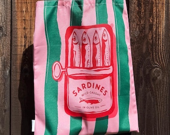 Sardine Can Tote Bag: Quirky Travel Organizer, Coral Cotton