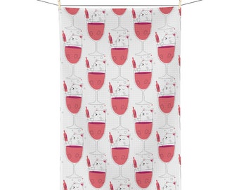 Cat wine Tea Towel. Funny cat towel for cat and wine lovers