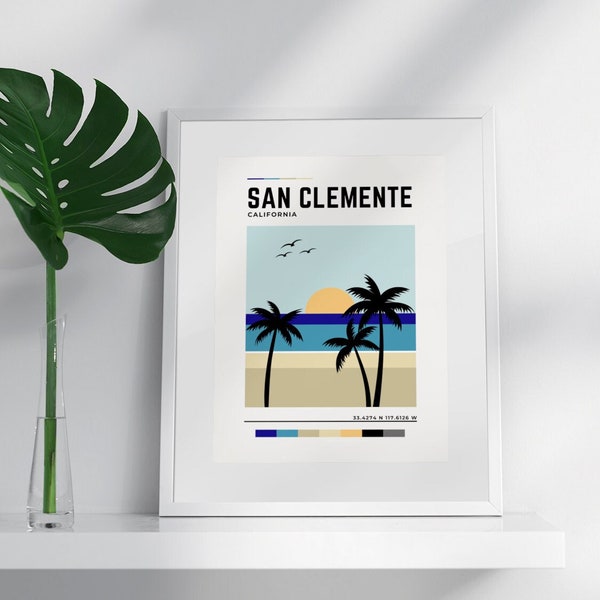 San Clemente Digital Print, San Clemente Wall Art, San Clemente Minimalist Art, California Modern Art, California Digital Print