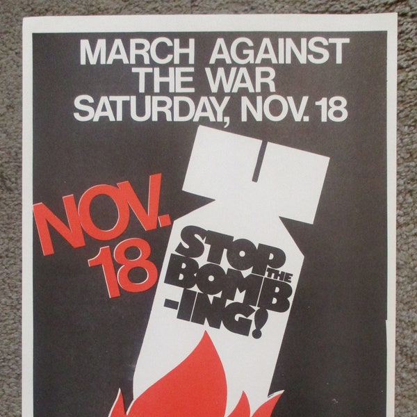 Stop the Bombing March Against the War Anti Vietnam War Protest Poster Nov. 18, 1972