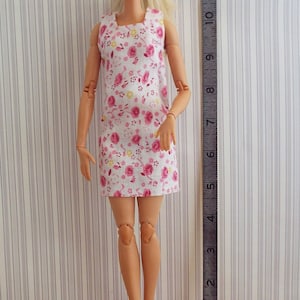 White and Pink Shift Dress for 12-inch Fashion Doll (post-2000s) 1:6 Scale Handmade
