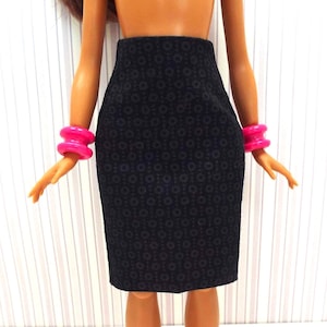 Handmade Black on Black Lined Pencil Skirt for Petite Fashion Dolls