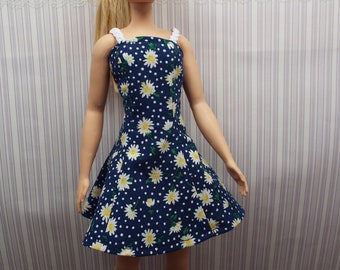 Blau gelbes Daisies Kleid für 33 cm Modepuppen Handmade