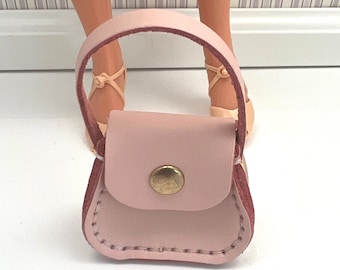 1/4 Scale Blush Pink Leather Mini Handbag for 16"-20" Dolls Handmade