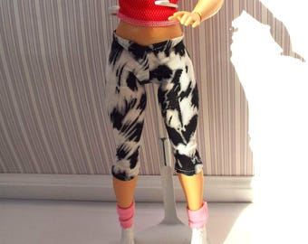 Schwarz und weiße Capri Leggings für Curvy Fashion Dolls 1:6 handgefertigt