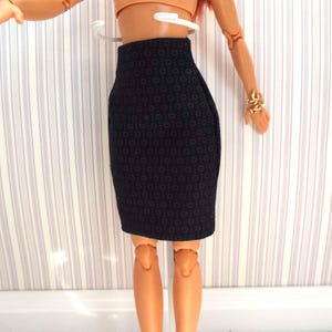 Handmade Black Lined Pencil Skirt for Fashion Dolls 11.5 Inches