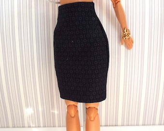 Handmade Black Lined Pencil Skirt for Fashion Dolls 11.5 Inches