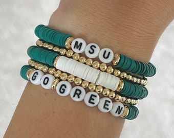 Michigan State Bracelet MSU Spartans Go Green, Michigan State Jewelry Accessories, MSU Gameday Apparel Football Fan College Graduation Idea
