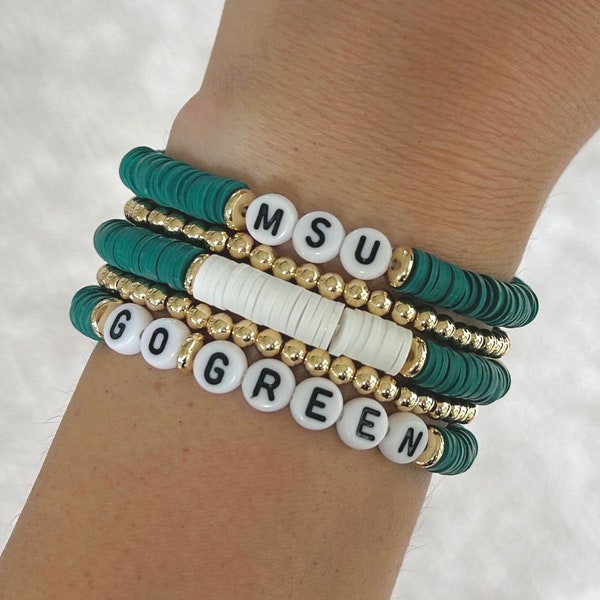 Michigan State Bracelet MSU Spartans Go Green, Spartan Strong Jewelry, MSU Gameday Football Fan College Graduation Alumni Gift