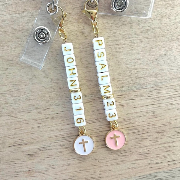 Religious Badge Reel Charm | Bible Verse Clip On Custom Bag Tag | Christian Keychain Accessories | Nurse RN Coworker Gift | Catholic Gift