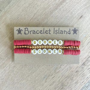 OU Boomer Sooner Bracelet, Oklahoma Football Fan Girl Gift Crimson and White Jewelry Gameday Outfit College Merch Graduation Commitment Gift