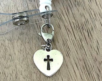 Cross Badge Reel Charm / ID Badge Reel Charm / Clip On Purse Charm Zipper Pull / Badge Accessories / Faith / Christian Charm Religious