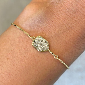 18K Gold Plated Pickleball Bracelet for Women - Dainty Adjustable Bracelet - Pickleball Gift for Girl, Pickleball Jewelry, Sports Gift