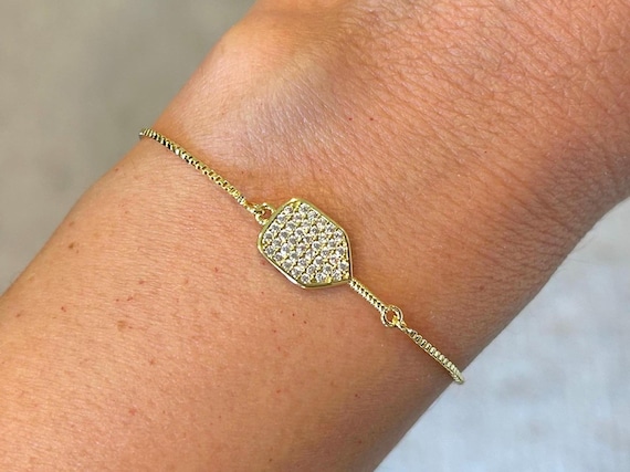 18K Gold Plated Pickleball Bracelet for Women - Dainty Adjustable Bracelet - Pickleball Gift for Girl, Pickleball Jewelry, Sports Gift