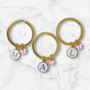 Butterfly Keychain Gold Initial Letter Charm Pink Key Chain Aesthetic Bag Accessories Initial Key Ring Personalized Keychain Bridesmaid Gift