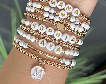 Howlite Bracelet, White Gemstone Jewelry for Her, Handcrafted Personalizable Beaded Bracelet, Thoughtful Gift for Mom Sister Friend