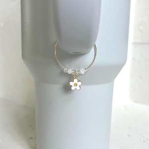 Flower Tumbler Charm, Gold and White Stanley Charm, Stanley Cup Charm, Tumbler Accessories, Stanley Handle Charm, Stanley Cup Accessories