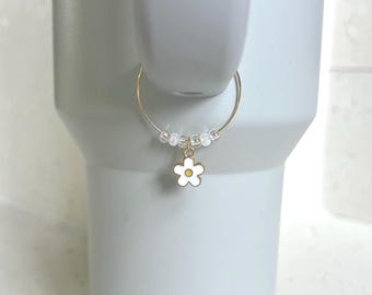 Flower Tumbler Charm, Gold and White Stanley Charm, Stanley Cup Charm, Tumbler Accessories, Stanley Handle Charm, Stanley Cup Accessories