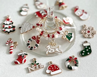 Christmas Drink Charms Surprise Set of 6 / Wine Glass Markers / Holiday Hostess Gift
