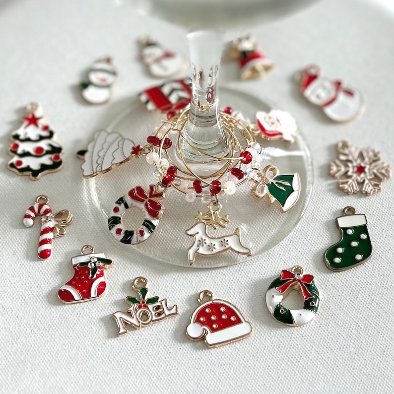 Christmas Drink Charms / Christmas - Gold / set of 12