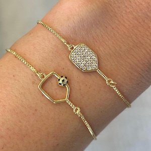 18K Gold Plated Pickleball Bracelet for Women - Dainty Adjustable Bracelet - Pickleball Gift for Women, Pickleball Jewelry, Sports Gift