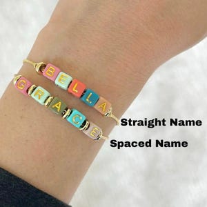 18K Gold Plated Personalized Name Bracelet for Women and Kids - Dainty Adjustable Word Bracelet - Custom Colorful Letter Jewelry for Her bild 2