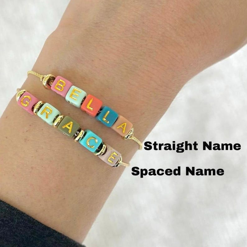 18K Gold Plated Personalized Name Bracelet for Women and Kids - Dainty Adjustable Word Bracelet - Custom Colorful Letter Jewelry for Her bild 2