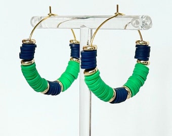 Navy Blue and Green Hoop Earrings Game Day Jewelry Accessories College Gameday Football Fan Team Colors Sports Team Gift Idea School Spirit
