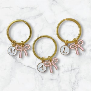 Coquette Bow Keychain Gold Initial Letter Charm Key Chain Aesthetic Bag Accessories Pink Key Ring Personalized Keychain Bridesmaid Gift