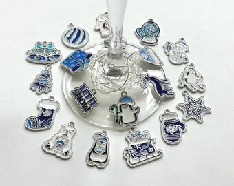 Christmas Winter Drink Charms Surprise Set of 6 / Wine Glass Markers / Holiday Hostess Gift