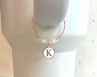 White and Gold Tumbler Handle Initial Charm, Initial Stanley Cup Charm, Tumbler Accessories, A-Z Letter Initial Accessories, Tumbler Jewelry