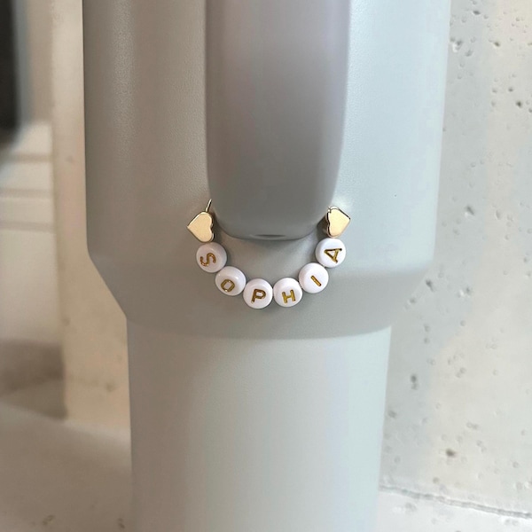 Name Tumbler Charm with Gold Heart, Personalized Stanley Cup Charm, Tumbler Accessories, Stanley Handle Charm