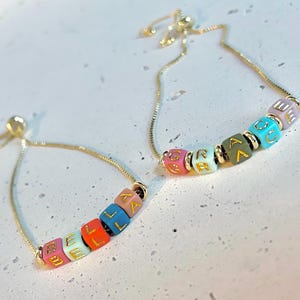 18K Gold Plated Personalized Name Bracelet for Women and Kids - Dainty Adjustable Word Bracelet - Custom Colorful Letter Jewelry for Her bild 3